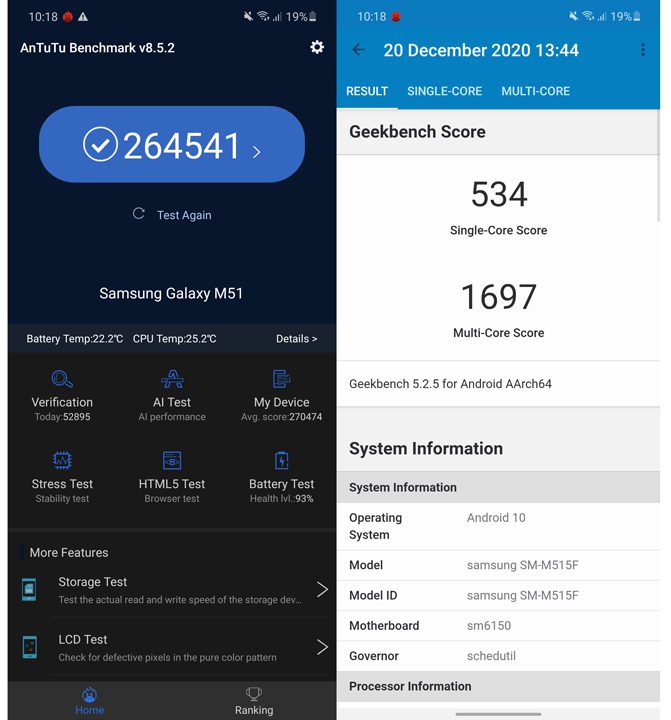 Samsung Galaxy M51 review benchmark